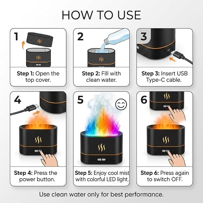 Flame Aroma Diffuser with LED Flame Effect – 130ml