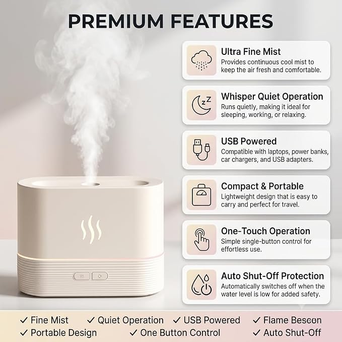 Flame Aroma Diffuser with LED Flame Effect – 130ml