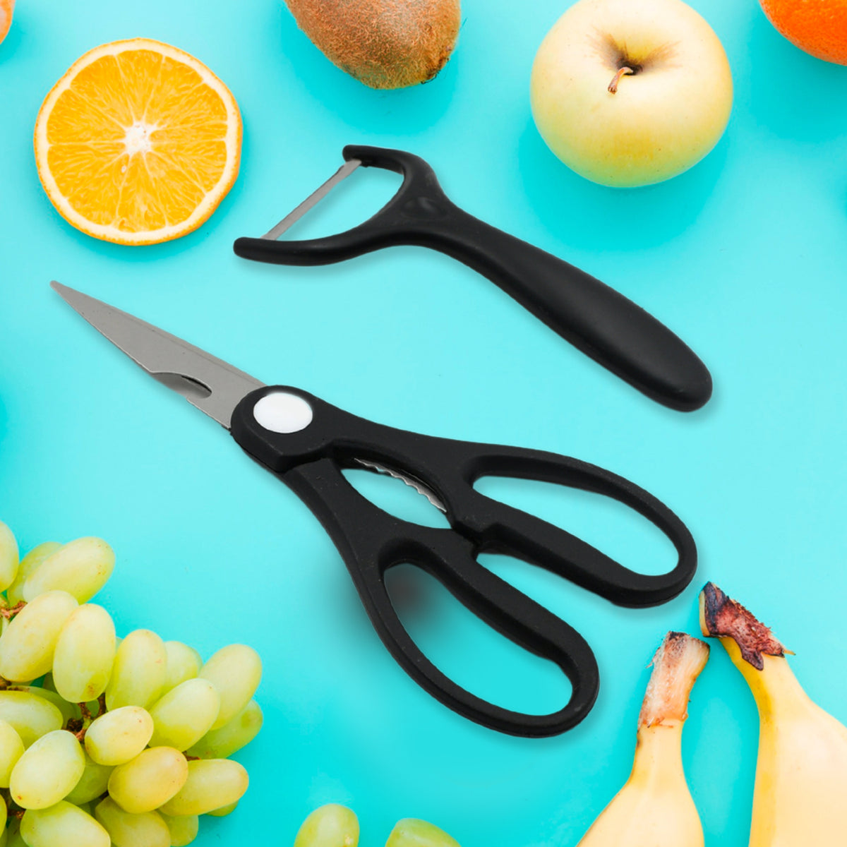 5629 6 Pieces Professional Kitchen Knife Set Meat Knife Chefs Knife With Non-slip Handle For Home Kitchen And Restaurant With Chef Peeler And Scissor (Stainless Steel 6 Pcs Set)