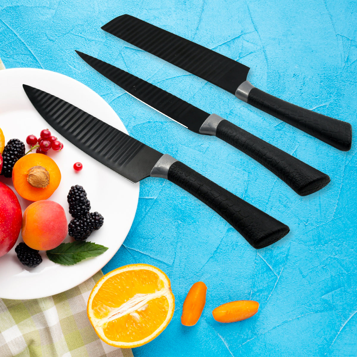 5629 6 Pieces Professional Kitchen Knife Set Meat Knife Chefs Knife With Non-slip Handle For Home Kitchen And Restaurant With Chef Peeler And Scissor (Stainless Steel 6 Pcs Set)