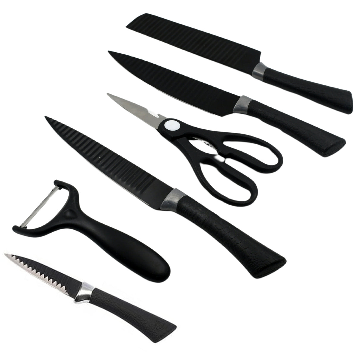 5629 6 Pieces Professional Kitchen Knife Set Meat Knife Chefs Knife With Non-slip Handle For Home Kitchen And Restaurant With Chef Peeler And Scissor (Stainless Steel 6 Pcs Set)