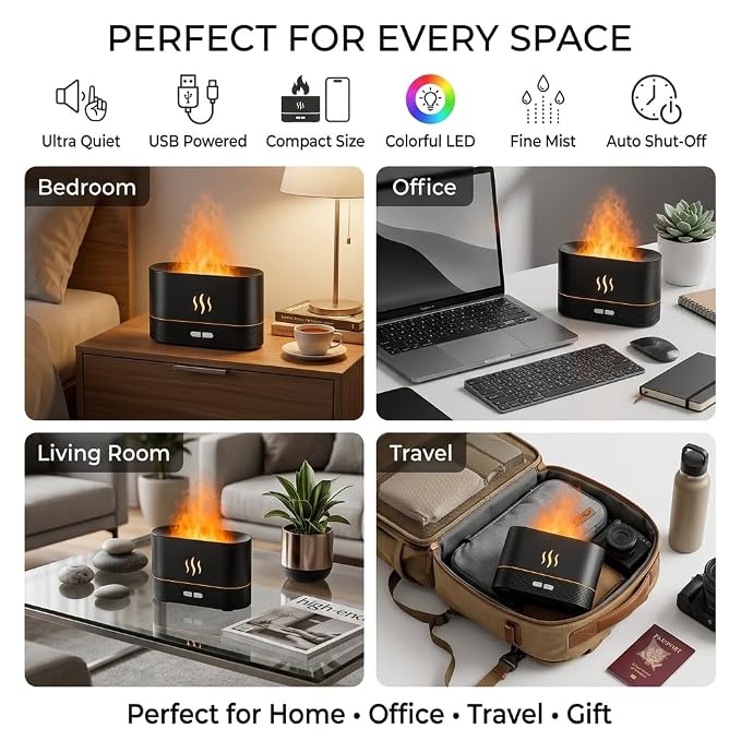 Flame Aroma Diffuser with LED Flame Effect – 130ml