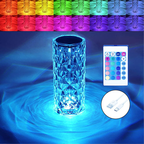 6604 Crystal Touch Night Light (16 Colors) - Rose Diamond Table Lamp With Remote Control Usb Table Lamp Romantic Date Lighting Decor For Festival Bedroom Dining Room